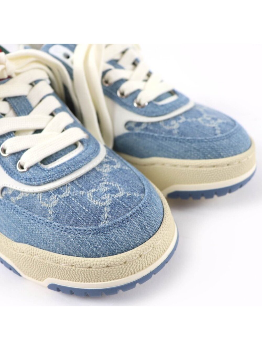 Gucci Reweb Leather GG Denim Low Cut Sneakers Indigo Blue White - Picture 8 of 10